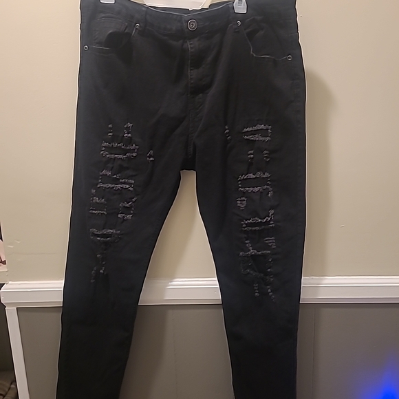 Waimea Other - Distressed Waimea Mens Skinny Fit Black Jeans Ripped 38x32